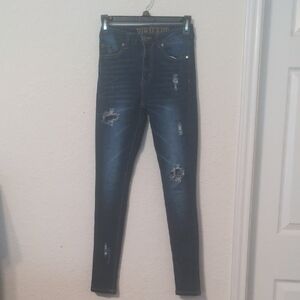 VIP Women's Distressed Straight Leg Ankle Blue Jeans. Size 0